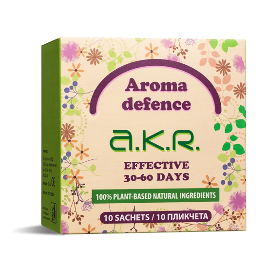 Билков ароматизатор против акари Aroma Defence А.К.Р. 10 броя филтърни торбички с аромат на лимонов евкалипт, цитронела, евкалипт, карамфил, лавандула, мента и чаено дърво