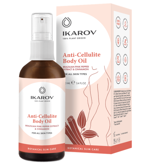 Антицелулитно масло за тяло ЕКСТРАКТ ОТ БРАЗИЛСКИ РОЗОВ ПИПЕР И КАНЕЛА 100 мл - Икаров