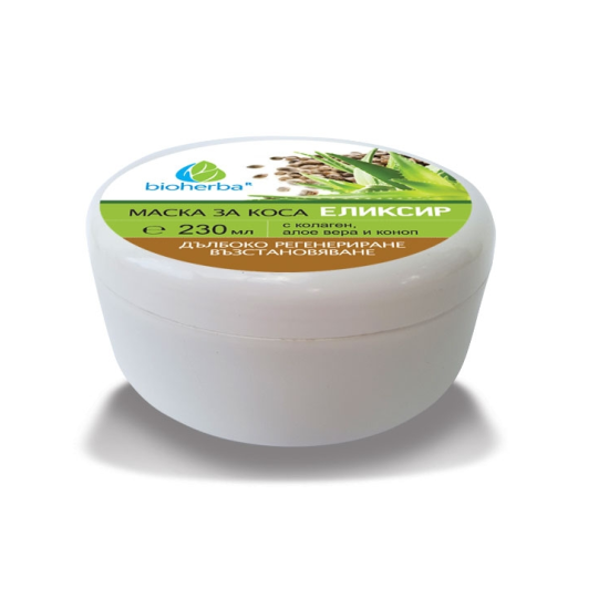МАСКА ЗА КОСА БИОХЕРБА, ЕЛИКСИР с колаген, алое вера и коноп, 230 мл, Биохерба