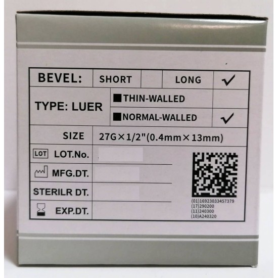 Игли 27 G / 0.4mm x 13mm 1/2 стерилни 100 бр