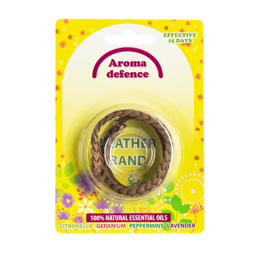 Кожена гривна против комари с аромат на Цитронела, Лавандула, Здравец и Мента - AROMA DEFENCE