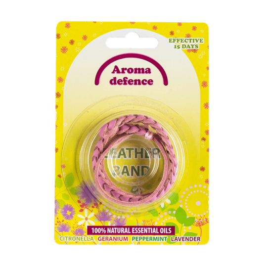 Кожена гривна против комари с аромат на Цитронела, Лавандула, Здравец и Мента - AROMA DEFENCE