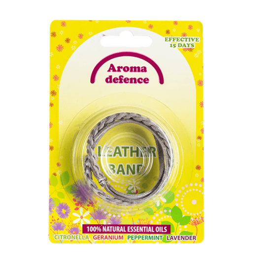 Кожена гривна против комари с аромат на Цитронела, Лавандула, Здравец и Мента - AROMA DEFENCE