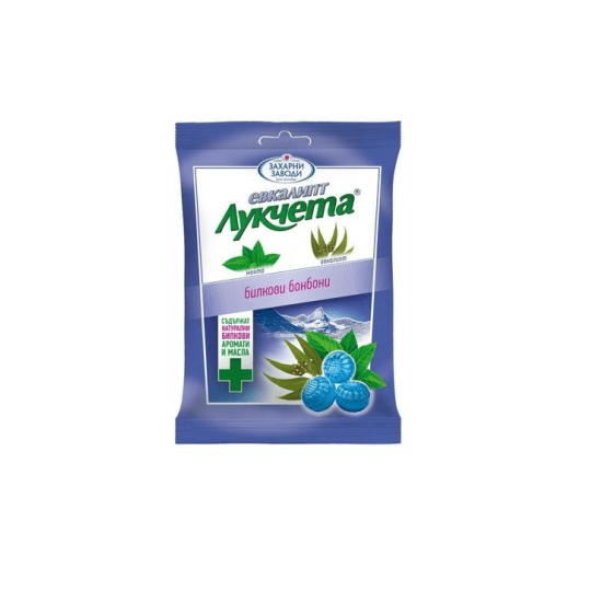 Лукчета Билкови бонбони с евкалипт при гърлобол 85 гр - Захарни Заводи