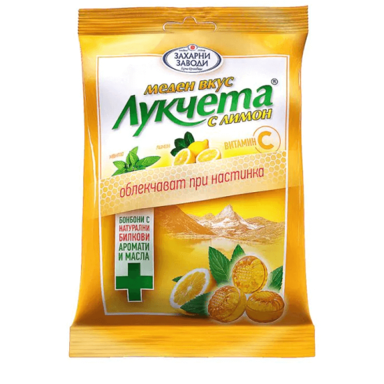 Лукчета Билкови бонбони с меден вкус и лимон при гърлобол 85 гр - Захарни Заводи