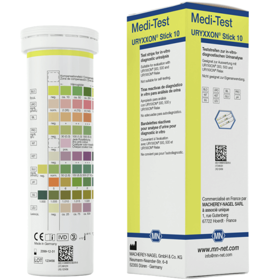 Medi-Test Тест ленти за урина за анализатори URYXXON Combi 10 (Bilirubin, Blood, Density, Glucose, Ketones, Leukocytes, Nitrite, pH, Protein, Urobilinogen)