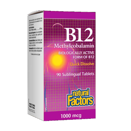 Витамин В12 (метилкобаламин) 1000 µg х 90 сублингвални таблетки, Natural Factors, Canada