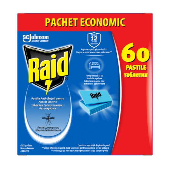 RAID Таблетки за електрически изпарител, инсектицид, срещу летящи насекоми 60 бр. - SC Johnson