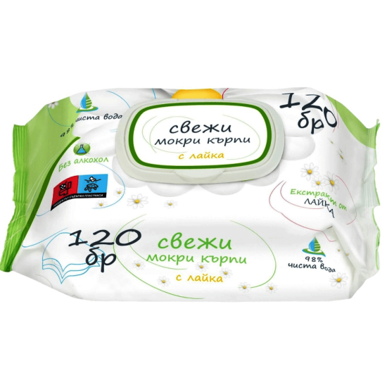 Свежи мокри кърпи с алое или лайка 120 бр - Бебелан