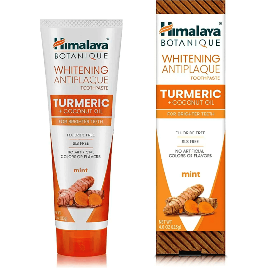 Избелваща паста за зъби BOTANIQUE срещу образуване на плака КУРКУМА + КОКОСОВО МАСЛО 113 гр - Himalaya