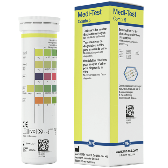 Medi-Test Тест ленти за урина - Combi 5 ( Аскорбинова киселина, Кръв, Глюкоза, pH, Протеин)
