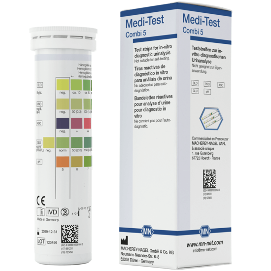Medi-Test Тест ленти за урина - Combi 5 ( Аскорбинова киселина, Кръв, Глюкоза, pH, Протеин)